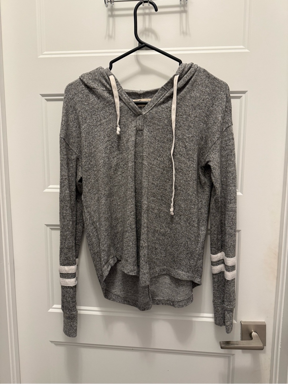 Hollister Grey Marled Knit Hoodie Varsity Stripe Size S